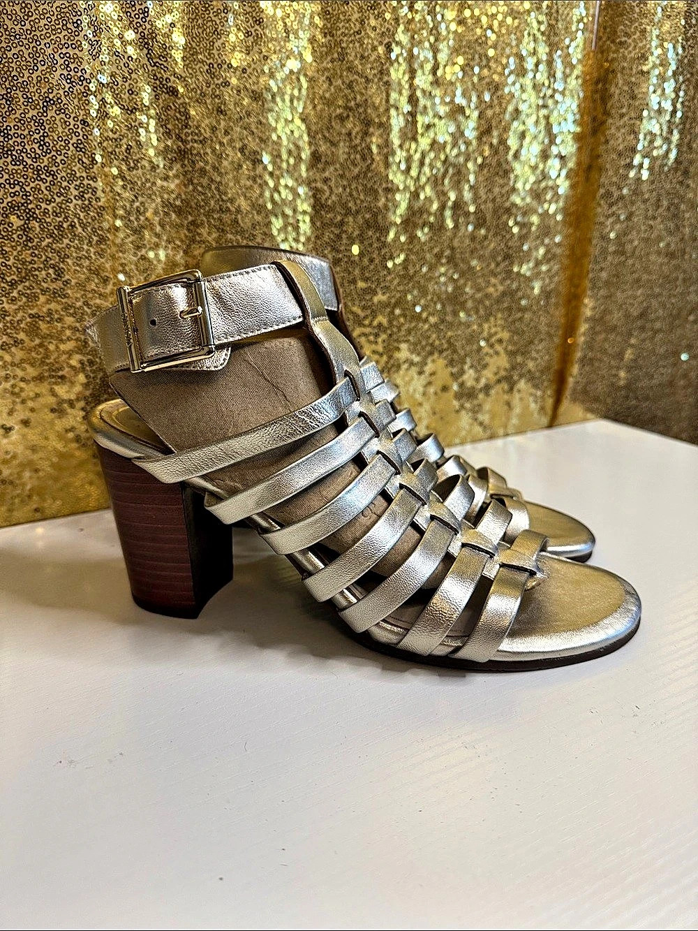 Vionic Sami Metallic gold Strappy block Heels sandal US 7.5